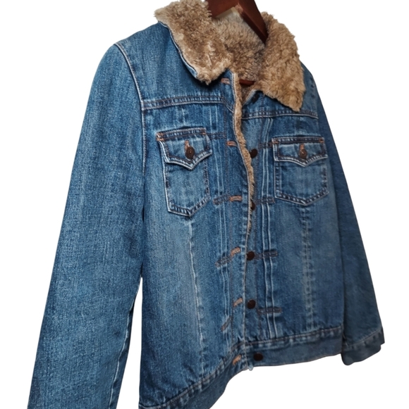 Y2K Gap Faux-Fur Lined Denim Jean Jacket Small - Picture 2 of 8